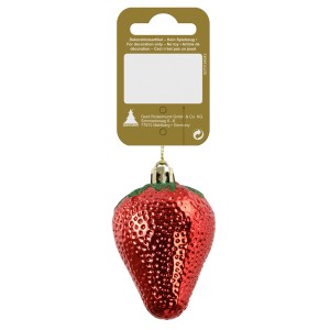 Rote Erdbeere als Baumbehang (6 cm) aus Kunststoff für weihnachtliche Dekoration.