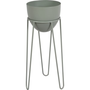 Grüner Metall-Blumenständer, 40 cm hoch, für Innenräume. Schlichtes Design.