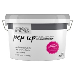 Schöner Wohnen pep up Versiegelung, seidenmatt, 1 l, für Renovierfarben. Extra Schutz, transparent, stoß- und kratzfest.