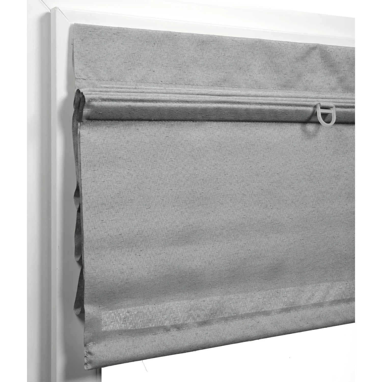 Graues Gardinia Easyfix Raffrollo (50x140 cm) am Fenster, stufenweise verstellbar.