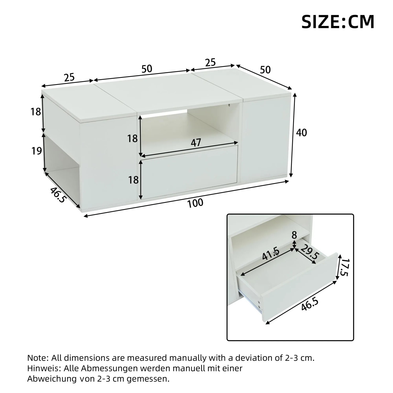 okwish Couchtisch mit LED Beleuchtung Schublade Stauraum Wohnzimmer 100x50x40cm Weiß_5