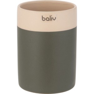 Baliv Moss Green Zahnputzbecher aus Keramik, grün und beige.