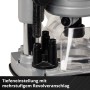 Detailaufnahme der Einhell Akku-Oberfräse TP-RO 18 Li BL mit Tiefeneinstellung und Revolveranschlag.