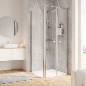 Schulte ExpressPlus Duschtür mit Seitenwand, Chromoptik, 200x90 cm. Pendeltür für barrierefreies Bad.