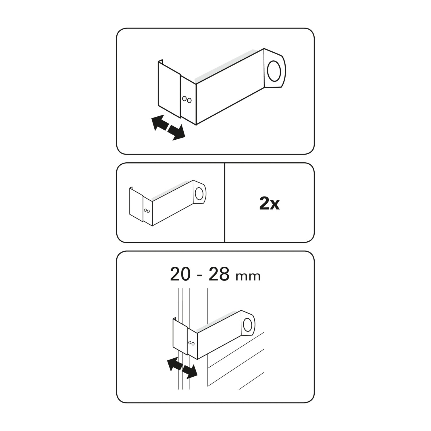 Gardinia Adapter für Spannvitrage, 2er-Pack, ausziehbar für Fenster 20-28mm.