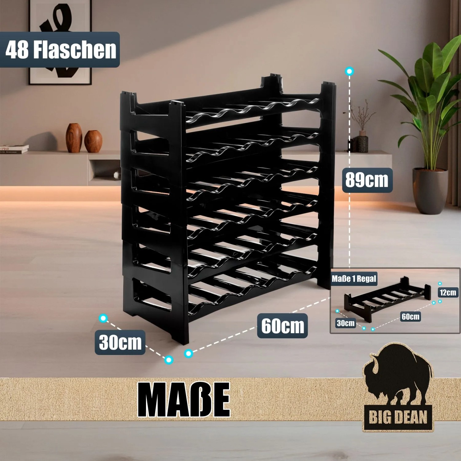 BigDean Flaschenregal Stapelbar Für 48 Flaschen Weinregal Aus Kunststoff Schwarz Getränkeregal Flaschen Regalsystem Für Glas- & PET Bis 1,5 Liter kaufen bei OBI
