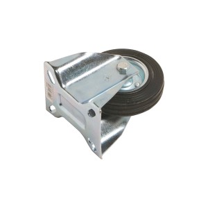 Transport-Bockrolle mit Gummirad und Stahlfelge, Ø 100 mm, Traglast 70 kg.