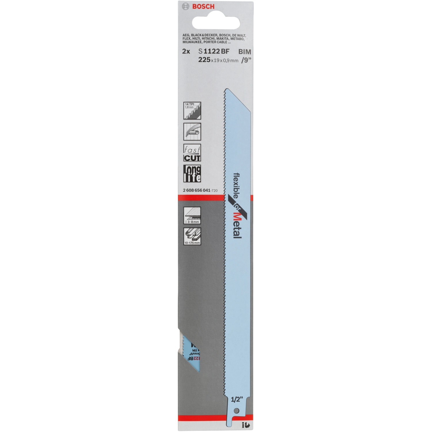 Bosch Säbelsägeblatt Pro S 1122 BF, 2 Stück, für Metalle, flexible Ausführung.