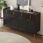 okwish Sideboard mit 4 Türen 4 Schubladen Goldgriffen Wohnzimmer Esszimmer 140x38x82cm Schwarz_4