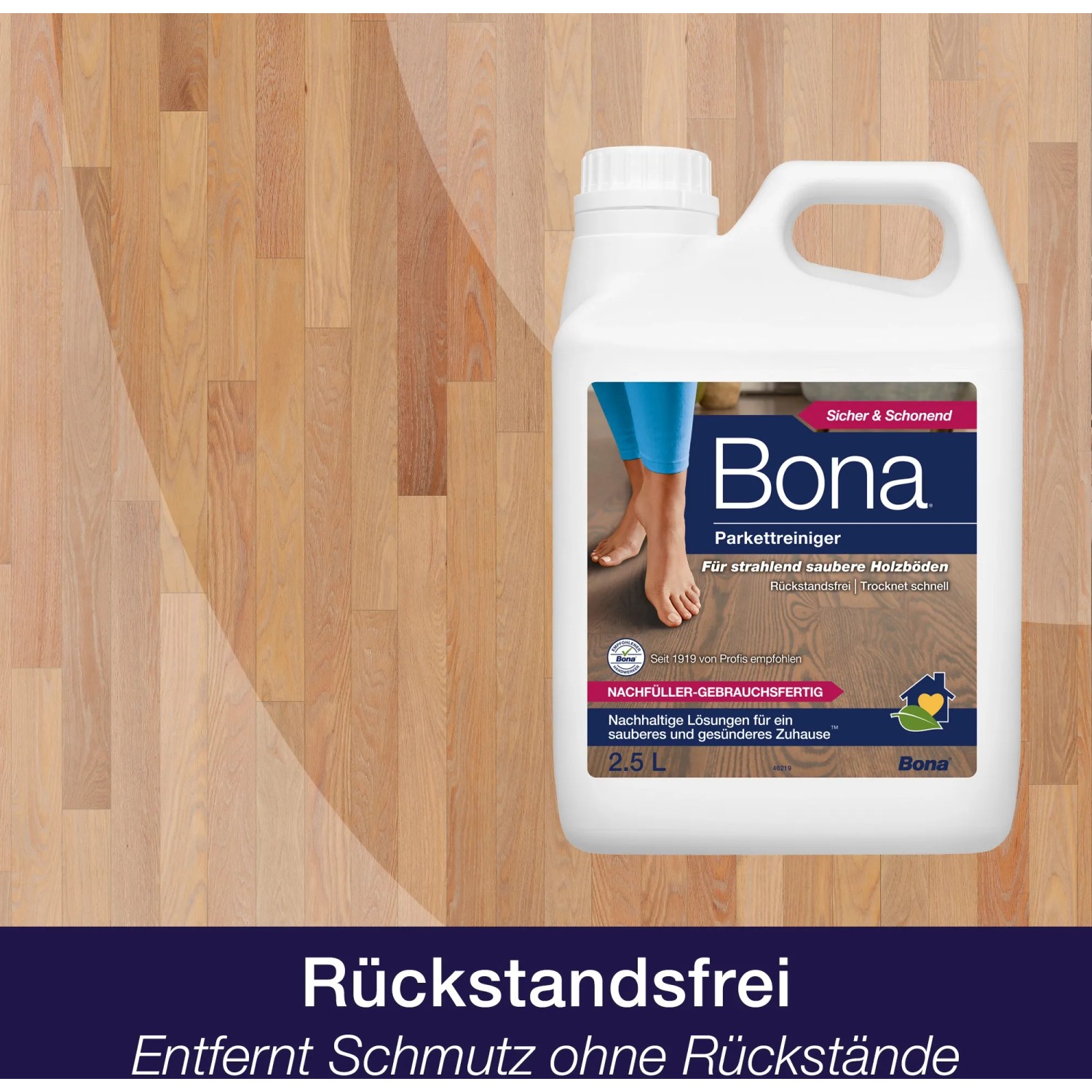 Bona Parkettreiniger Nachfüllkanister 4L für streifenfreie Reinigung lackierter Holzböden.