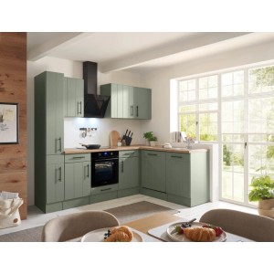 Respekta Winkelküche Anton Landhaus Schilfgrün 250 cm mit Induktionskochfeld