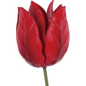 Roter Gartenstecker Tulpe aus Metall, 9x45,5 cm, Dekoration für Garten, Beet und Kübel.