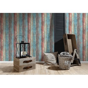 A.S. Creation Vliestapete Naturals Bunt mit Holzoptik im Wohnraum.