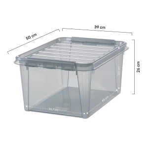 Graue SmartStore Colour 31 Aufbewahrungsbox mit Deckel und transparenten Wänden.