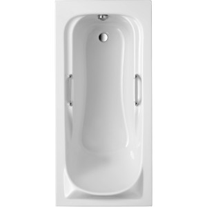 Körperform Rechteck-Badewanne Korfu, 170x80 cm, Weiß, mit Armlehnen. Ideal für entspannende Bäder.