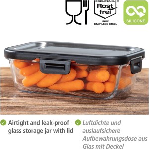 Wenko Glas Frischhaltedose Steel Black Outdoor Kitchen 0,6l mit Karotten.