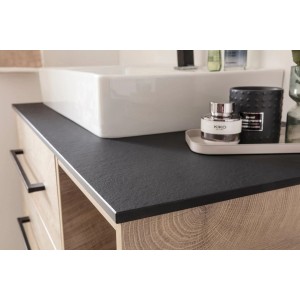 Fackelmann Waschtischplatte Oxford, 90,6 cm, in Schwarz mit Schieferstruktur, mit Aufsatzwaschbecken.