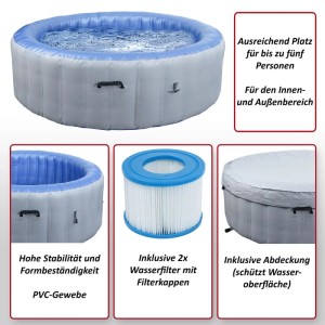 Aufblasbarer Whirlpool MCW N97 für 5 Personen, grau-blau, mit Abdeckung und Filter.