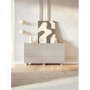 Selsey Kommode Fiorra, Kaschmir, mit sechs geriffelten Schubladen und ovalen Füßen. Modernes Sideboard für Stauraum.