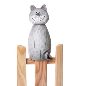 Deko-Zaunfigur Katze Terracotta 22 cm Creme-Grau