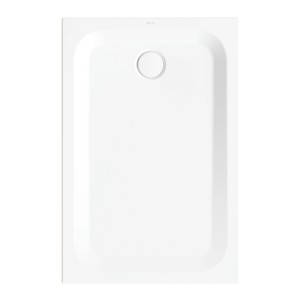 Rechteckige, weiße Bette Duschwanne Steel, 120x80 cm, aus glasiertem Titan-Stahl mit Ablauf in der Mitte.