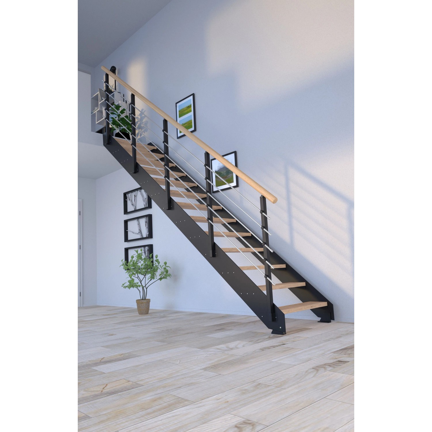 Treppe Kos 12 Stufen Eiche Rustik Geölt 85 cm Metallgeländer Schwarz FSC®_8