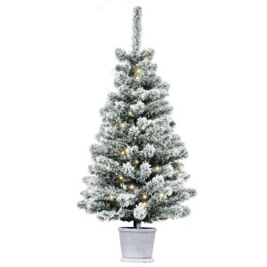 Künstlicher Weihnachtsbaum 90 cm mit Schnee-Effekt, warmweißen LEDs im Topf. Festliche Weihnachtsdekoration.