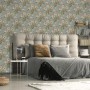 Boutique Vliestapete Martha Duck Egg mit Blumenmuster im Schlafzimmer.