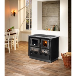 Schwarzer Justus Küchenofen Rustico 90 mit Kochplatte und Backofen im Landhausstil.