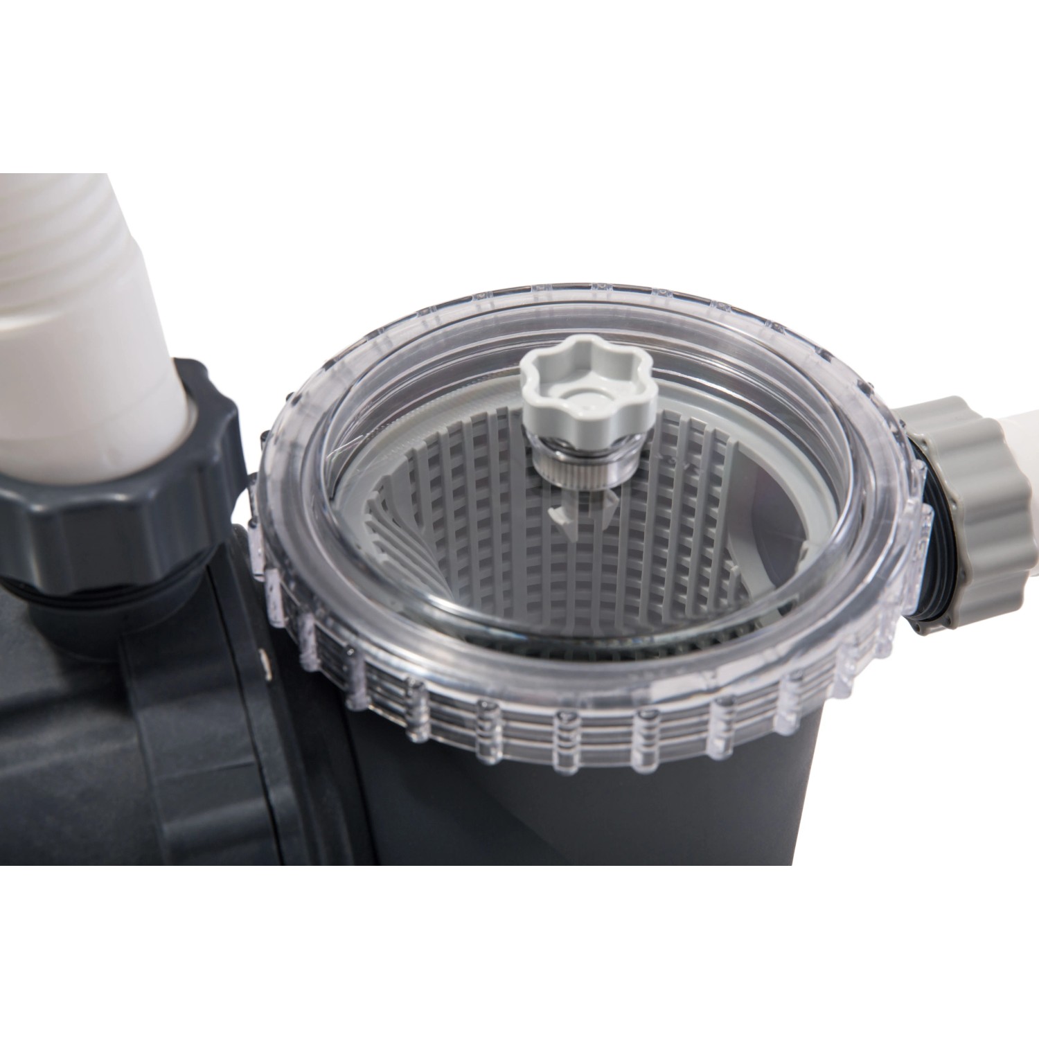 Intex Krystal Clear Sandfilteranlage SX2800, Detailaufnahme des transparenten Vorfilters.