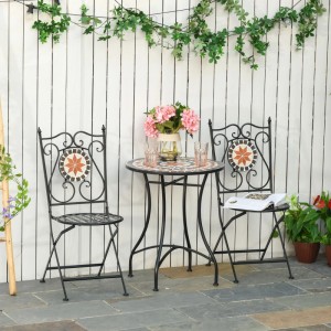Outsunny Gartenmöbel-Set für 2 Personen Metall Keramik 60 x 71H cm Mehrfarbing