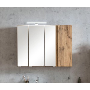 Held Möbel 3D-Spiegelschrank Ancona, 85 cm, Wotaneiche mit LED-Leuchte. Badmöbel für mehr Stauraum.