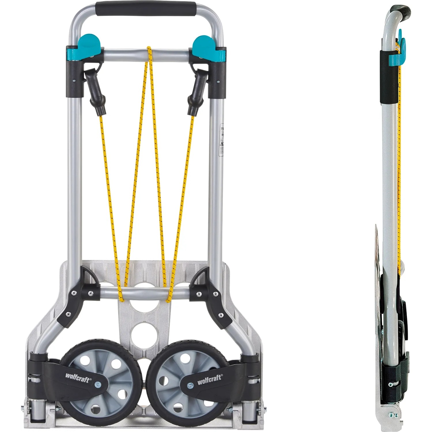 wolfcraft Sackkarre TS 600 klappbar, Baukarre aus Aluminium mit Gummirädern und Spanngummi.