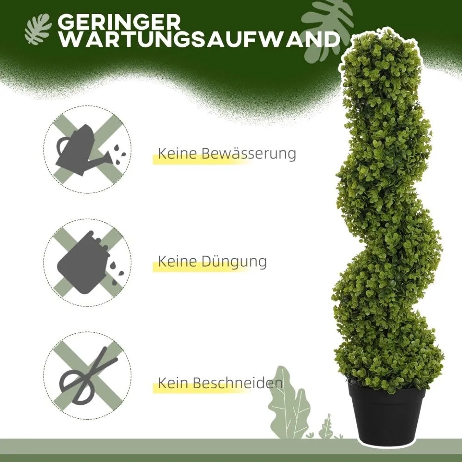 HOMCOM Kunstpflanze, grüner Spiral-Buchsbaum im Topf. Pflegeleicht: kein Gießen, Düngen oder Schneiden. 90 cm hoch.