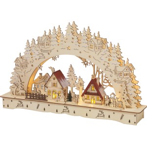 Beleuchtetes LED-Weihnachtsdorf aus Holz mit warmweißen Lichtern, eine festliche Weihnachtsfigur für den Innenbereich.