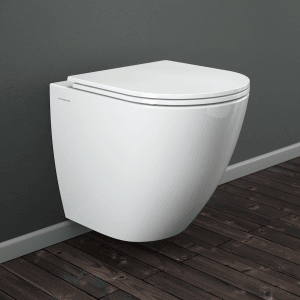 Domberg Wand-WC-Set DB1005, weißes Hänge-WC mit WC-Sitz und Zubehör für die Wandmontage.