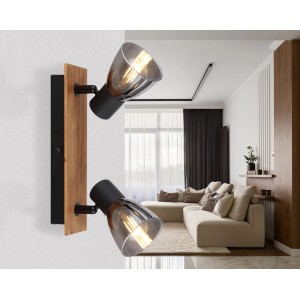 Globo Strahler Claude 2-flammig Dunkelbraun-Rauchfarben 250 x 70 x 155 mm