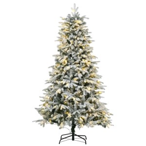 Künstlicher Weihnachtsbaum 180 cm, beschneit mit warmweißen Lichtern auf grünem Geäst. Perfekt für festliche Stimmung.