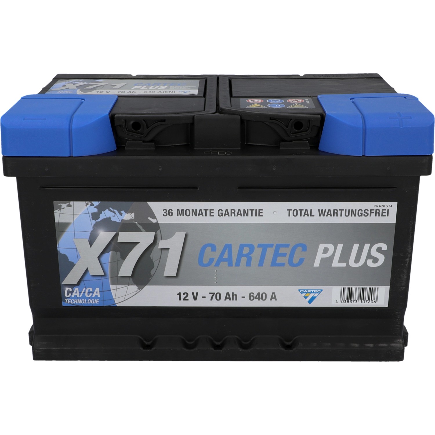 Cartec Starterbatterie Plus, 70 Ah, 640 A, wartungsfreie Autobatterie für PKW und SUV.
