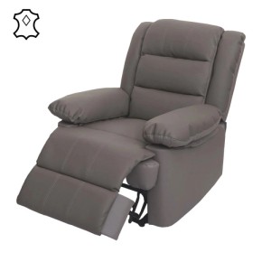 Taupefarbener Relaxsessel MCW G15 mit Liegefunktion und hochgeklappter Fußstütze.