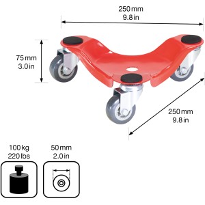 Wagner Transporthilfe mit 100 kg Tragkraft, rote Stahl-Ladefläche und 3 Rollen.