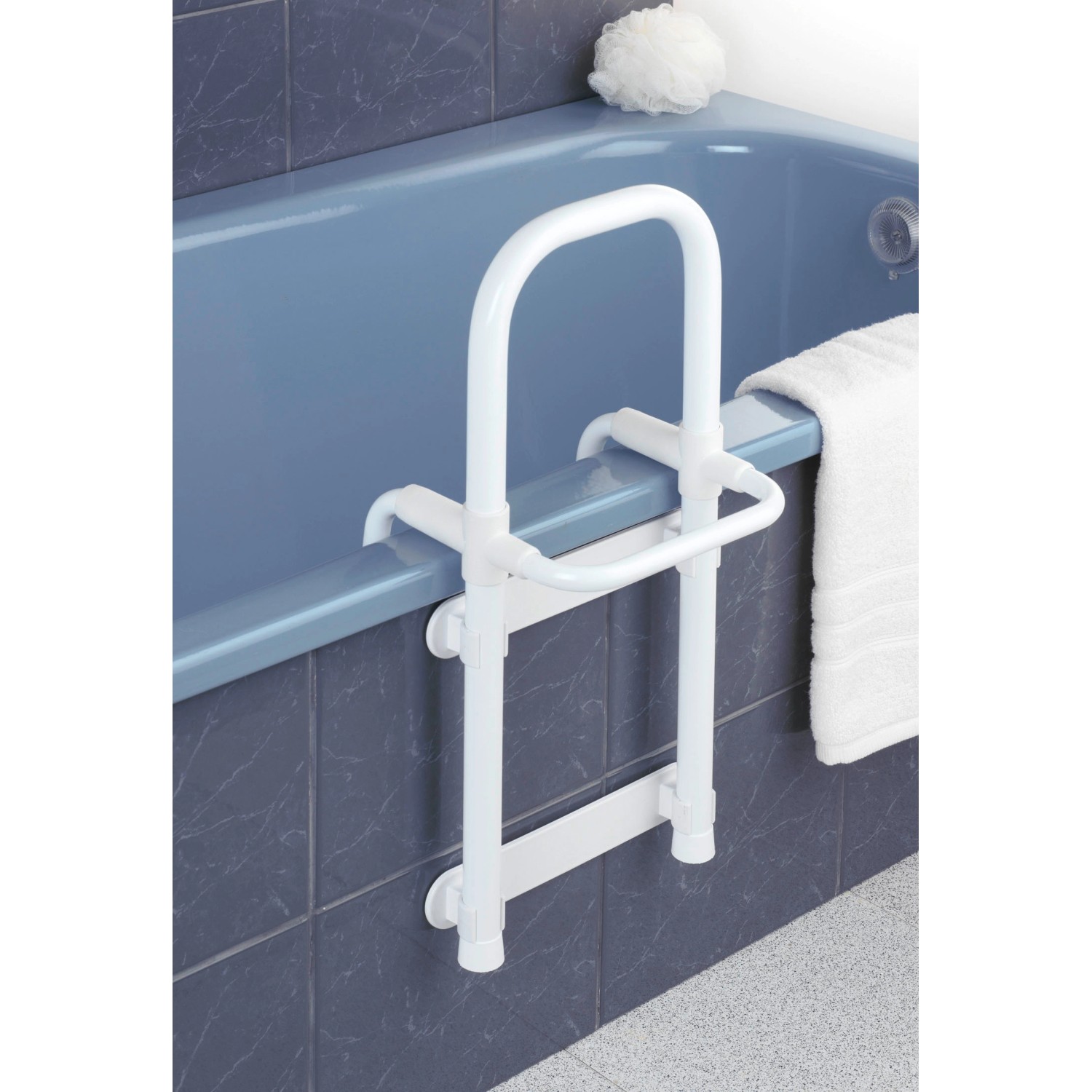 Wenko Badewannen-Einstiegshilfe Secura, weiß, mit Handtuchhalter für mehr Sicherheit im Bad.