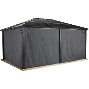 Anthrazitfarbenes Vorhang-Set für Sojag Pavillon Meridien 12x16, schließt alle Seiten.