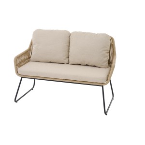 Siena Garden Diningbank Kansas, 2-Sitzer, taupefarbenes Geflecht mit Kissen, für Garten und Terrasse.