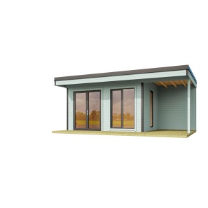 Lasita Maja Gartenhaus Domeo 7, gletschergrün, mit Anbau und Doppeltür.