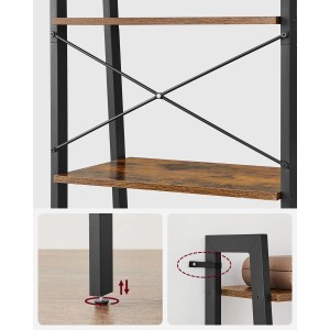 Songmics Leiterregal Barnet mit 5 Ablagen im Industrie-Design in Braun und Schwarz.