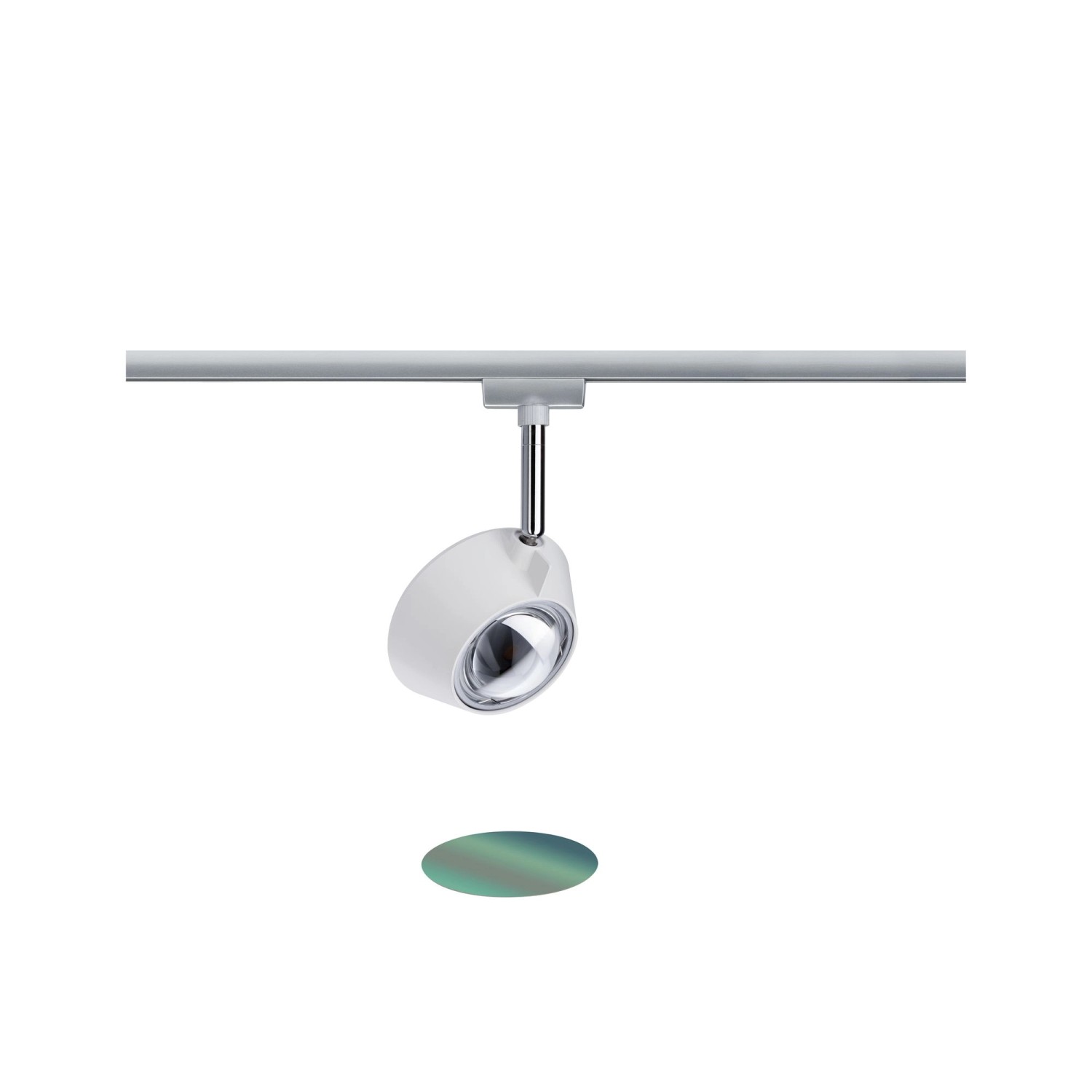 Weißer, dimmbarer Paulmann URail LED Spot Sabik (13W) am Schienensystem.