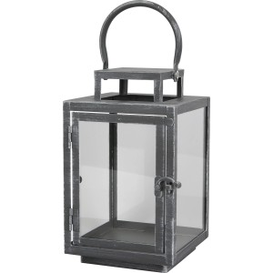 Graue Metalllaterne, 22,5 cm hoch, für stimmungsvolle Beleuchtung im Innen- und Außenbereich.