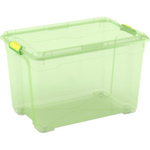 Grüne Clipbox Moover XL mit Rollen und Deckel, eine praktische Aufbewahrungsbox.