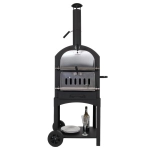 Schwarzer MCW Holzkohlegrill N15 mit Pizzaofen und Ablage für Garten und Terrasse.